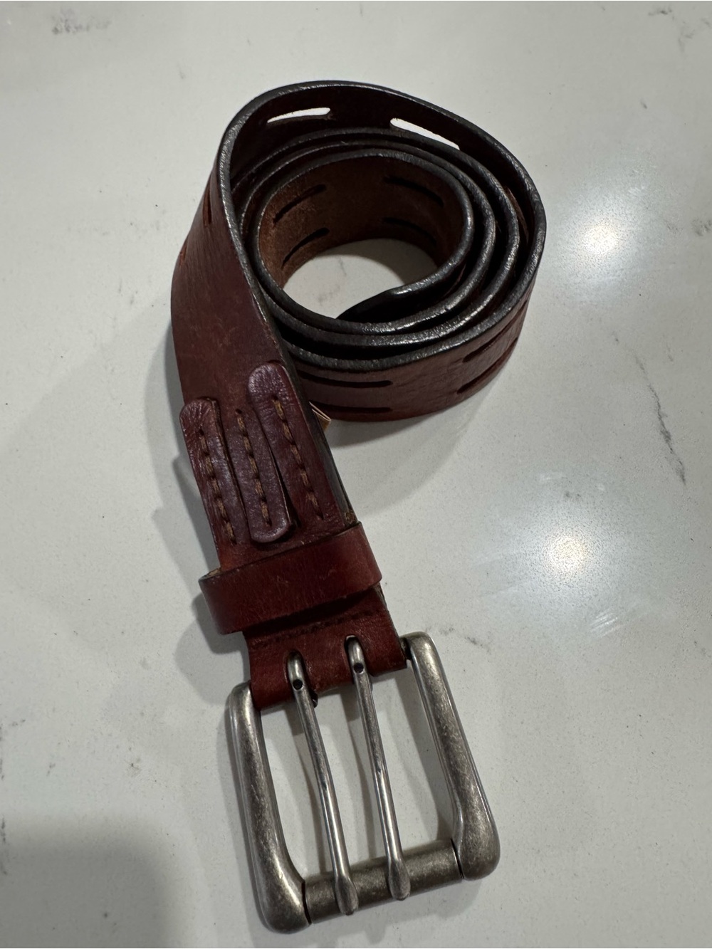 Trailer brown leather belt with silver buckle Size: 36 #western